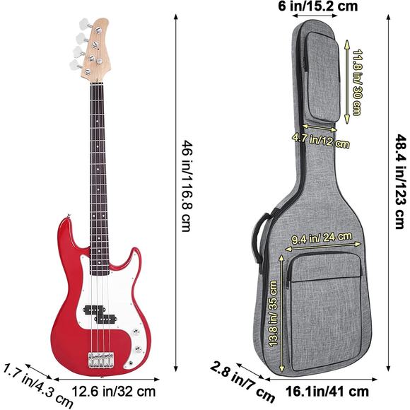 MUZTOP Electric Bass Guitar Bag – 7MM Padded Gig Case with Pockets, Grey, New - Picture 3 of 9